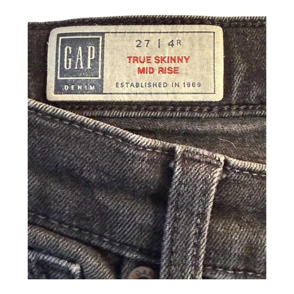 Gap Women's True Skinny Mid‎ Rise Jeans Size 4 Black Dark Wash Denim